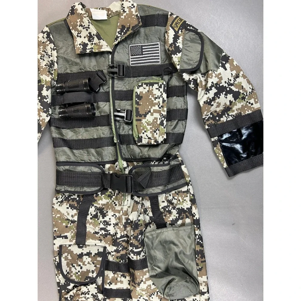 Teetot Special Forces Soldier Costume Kids Size 7-8 Digital Camo Jumpsuit Vest